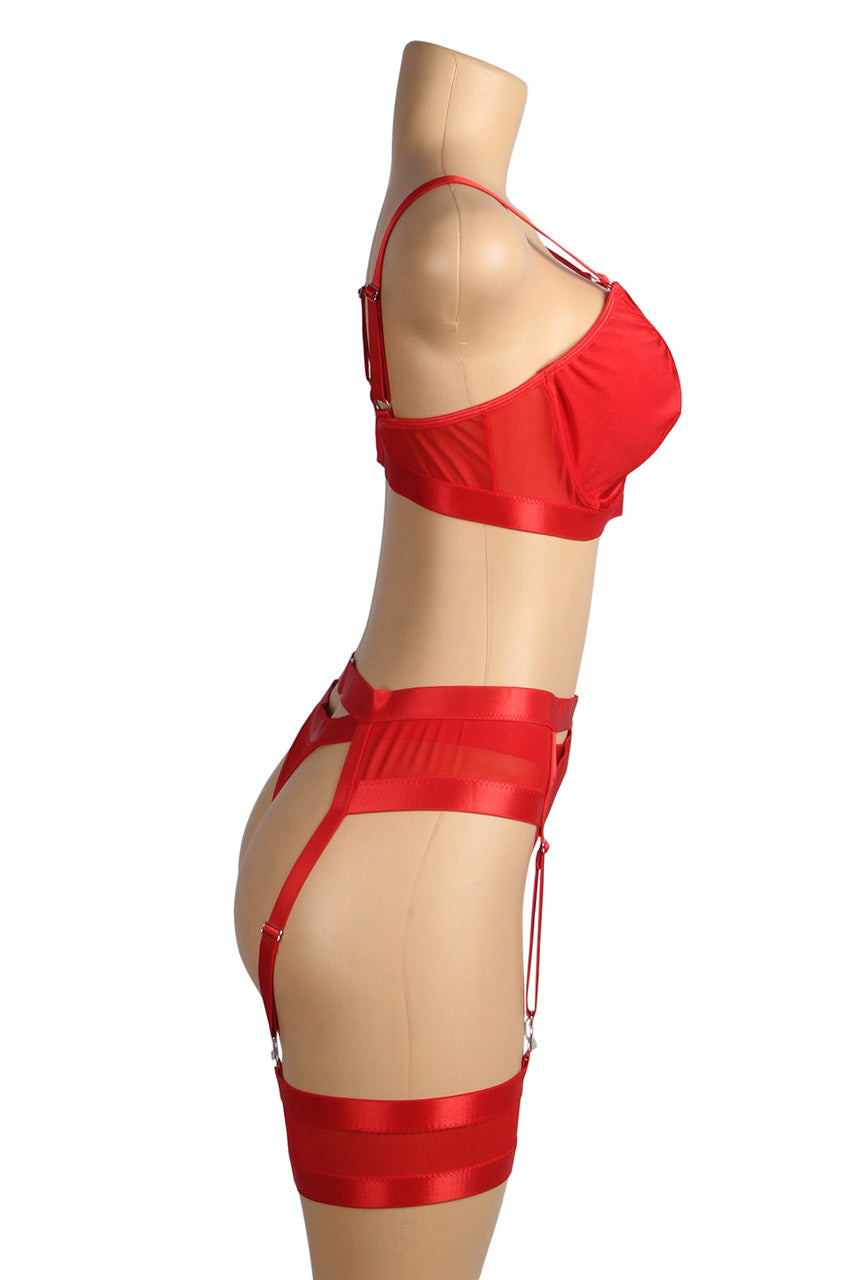 Bondage Bra and Garterbelt Set