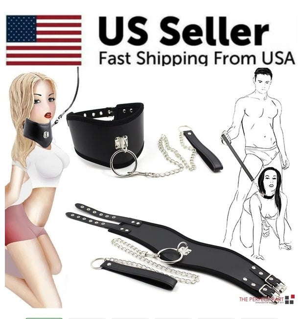 BDSM Bondage Kit Women Neck Collar Restraint Set Love Black Slave Hand Cuffs