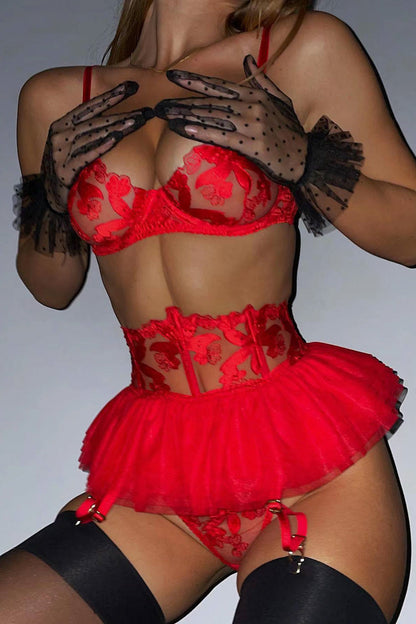 Floral Mesh Ballerina Bra Set
