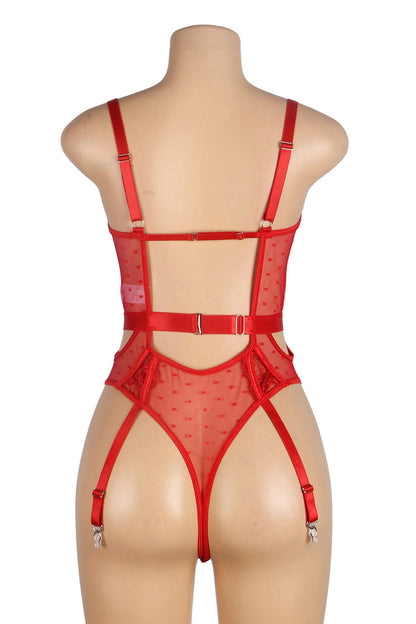 Embroidered Lace Hollow Cut Teddy Lingerie