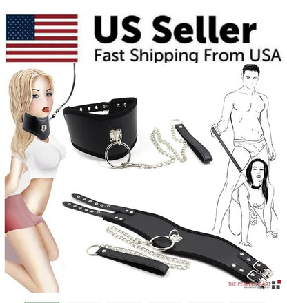 BDSM Bondage  Kit Women Neck Collar Restraint Set Love Black Slave Hand Cuffs